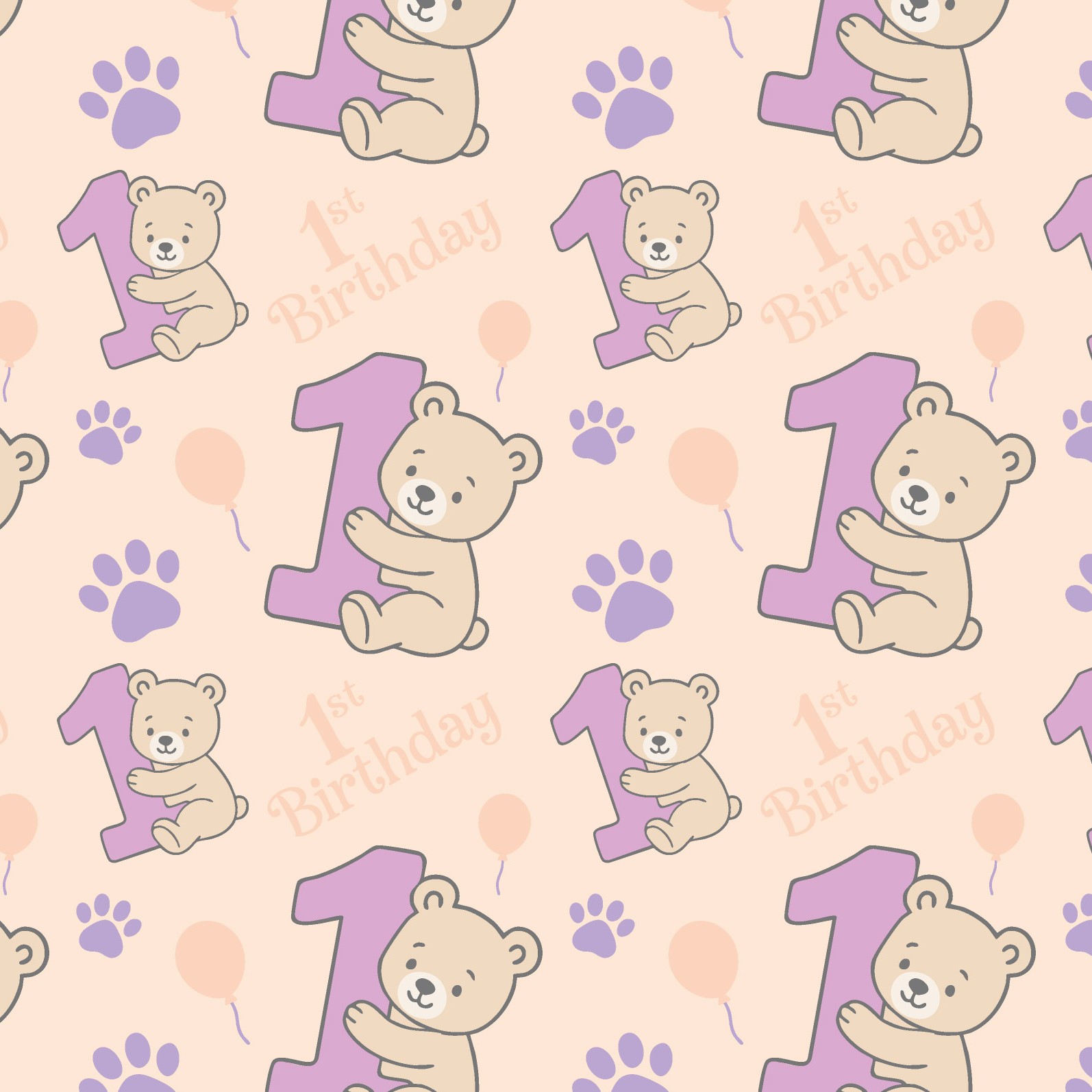 1st Birthday Seamless Pattern Tile - Lavender